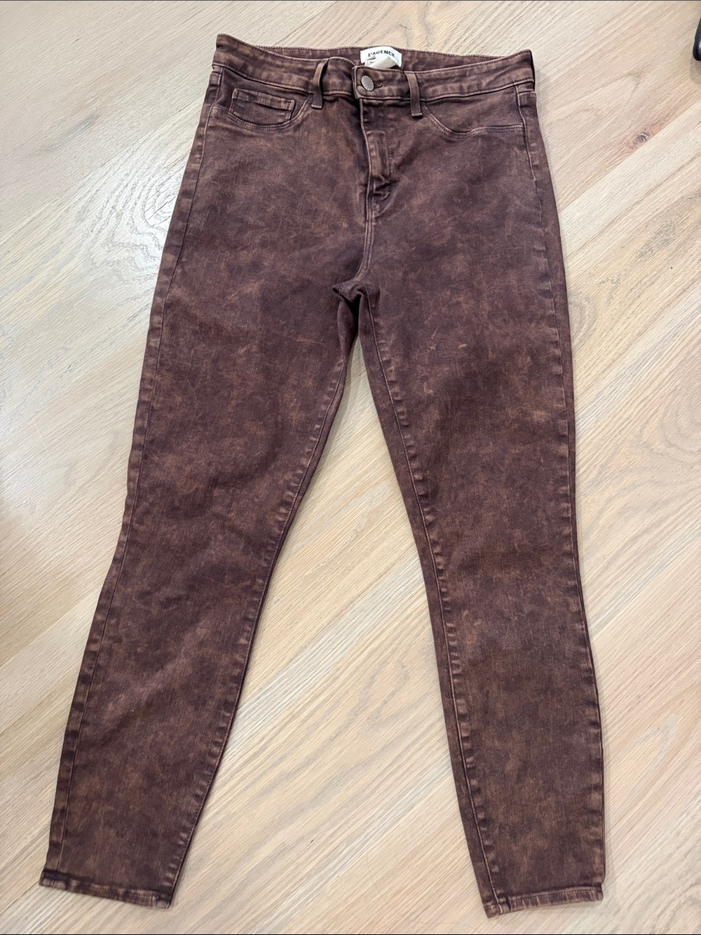 L'AGENCE Margot High Rise Skinny Jeans Cocoa Mineral Coated Brown 29